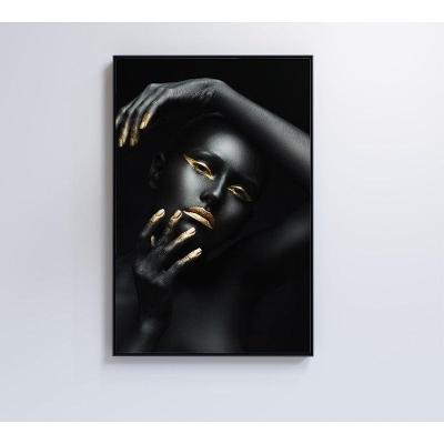 Quadro Mulher Negra Dourado 40x60 Cm Adesivo Fotográfico