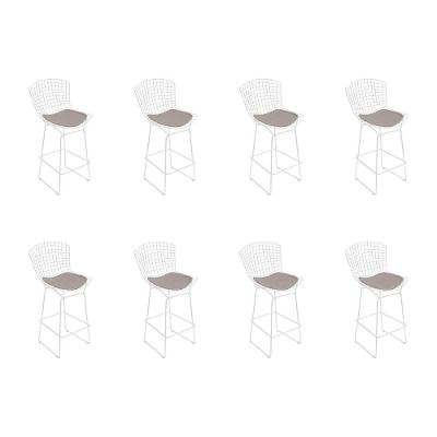 Kit 8 Banquetas Bistrô Bertoia Branca D70 Com Assento Bege