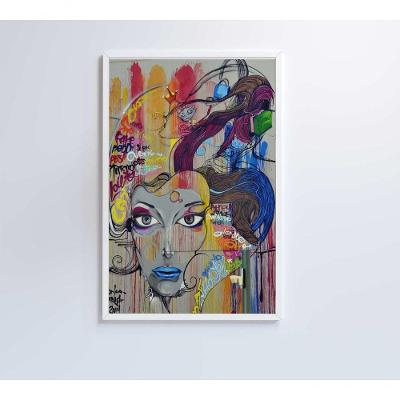 Quadro Grafite Mulher 80x120 Cm Vidro Impresso