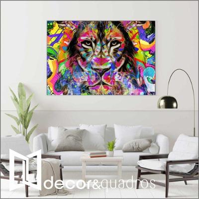 Quadro Leão Colorido 120x80 Cm Adesivo Fotográfico