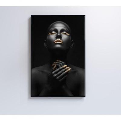 Quadro Mulher Negra Dourado Contraste 80x120 Cm Adesivo Fotográfico