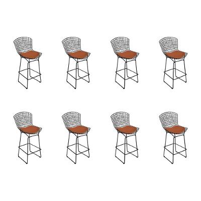 Kit 8 Banquetas Bistrô Bertoia Preta D80 Com Assento Cobre