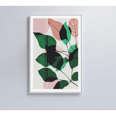 Quadro Pintura Folhas Verdes E Rosa 60x90 Cm Vidro Impresso