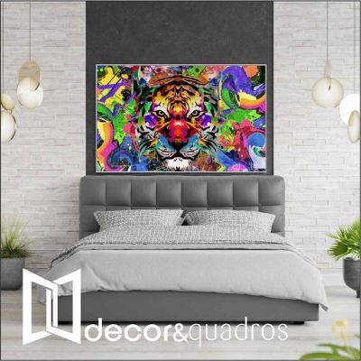Quadro Tigre Colorido 60x40 Cm Tecido Canvas
