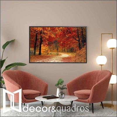 Quadro Bosque Outono 60x40 Cm Vidro Impresso