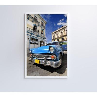 Quadro Carro Clássico Azul 60x40 Cm Adesivo Fotográfico