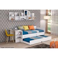 Colchão Solteiro D33 Ortobom (2un) + Sofá Cama Helena c/ Auxiliar Branco