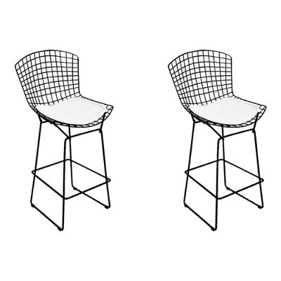 Kit 2 Banquetas Bistrô Bertoia Preta D80 Com Assento Branco