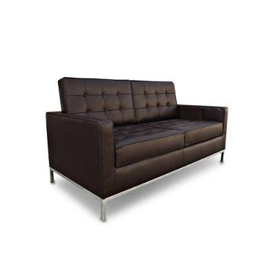 Sofá Florence Knoll 2 Lugares Cromado Em Sintético Marrom