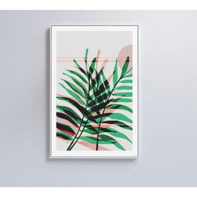 Quadro Pintura Folha Verde E Rosa 2 80x120 Cm Tecido Canvas