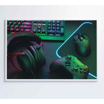 Quadro Estação De Trabalho Gamer 120x80 Cm Vidro Impresso