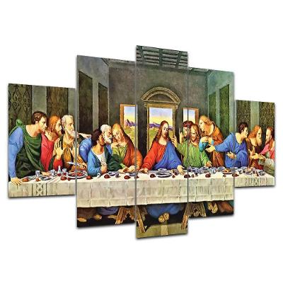 Kit Placa Quadro Decorativo 5Pç 3D Borda Infinita Santa Ceia