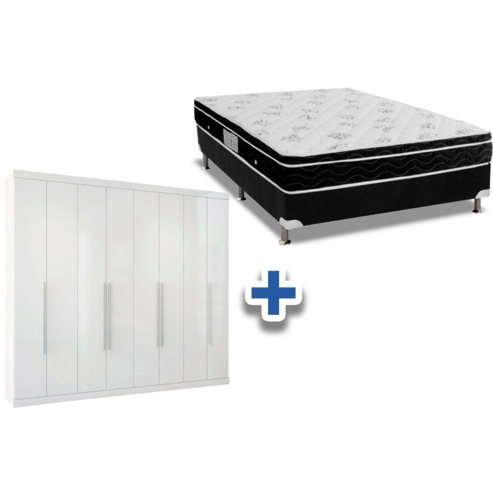 Cama Box Casal + Colchão Physical Ortobom + Guarda Roupa Master Vip 8.4 Branco - 1