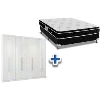 Cama Box Casal + Colchão Physical Ortobom + Guarda Roupa Master Vip 8.4 Branco - 1
