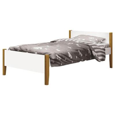 Cama Solteiro Simba Branco Acetinado Com Pés Madeira - Reller