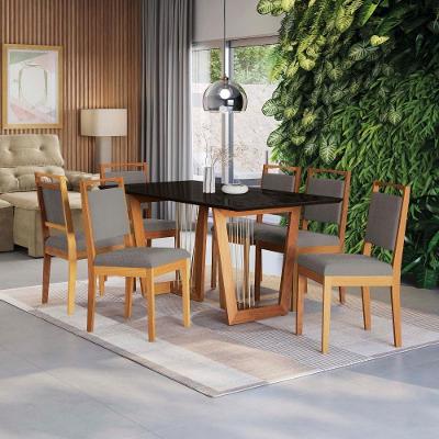 Conjunto Sala De Jantar Lina Em Madeira Maciça 6 Cadeiras Boucle Cinza