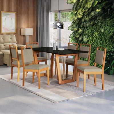 Conjunto Sala De Jantar Lina Em Madeira Maciça 6 Cadeiras Linho Fendi