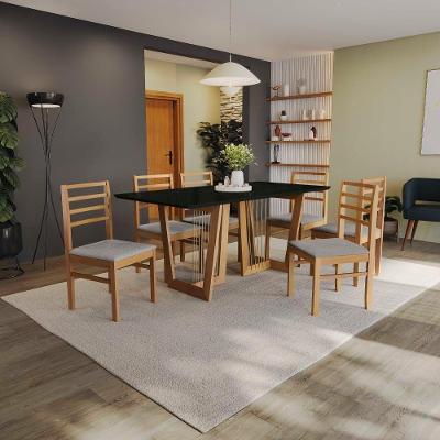 Conjunto Sala De Jantar Elisa Em Madeira Maciça 6 Cadeiras Boucle Cinza