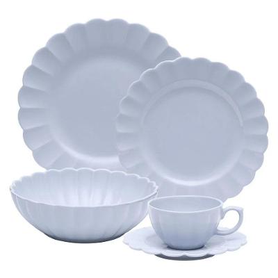 Aparelho de Jantar Flora Áster 20 Peças Porcelana Floral Azul para Mesa Posta Oxford