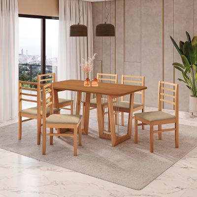 Conjunto Sala De Jantar Elisa Em Madeira Maciça 6 Cadeiras Boucle Bege