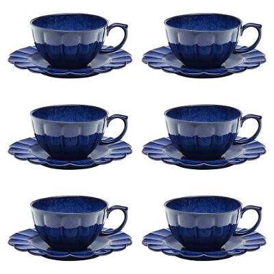Conjunto de Xícara de Chá com Pires Flora Amor-perfeito Porcelana Azul Escuro Oxford