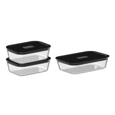 Conjunto de Potes de Vidro Herméticos 3 Peças Fresh Lock Borossilicato Preto Ou