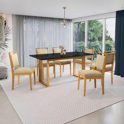 Conjunto Sala De Jantar Lina Em Madeira Maciça 6 Cadeiras Boucle Bege