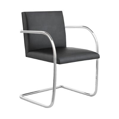 Cadeira Brno Para Escritório Couro Sintético Preto Tubular Cromada