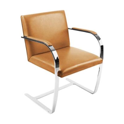 Cadeira Brno Escritório Couro Sintético Caramelo Barra Chata Cromada