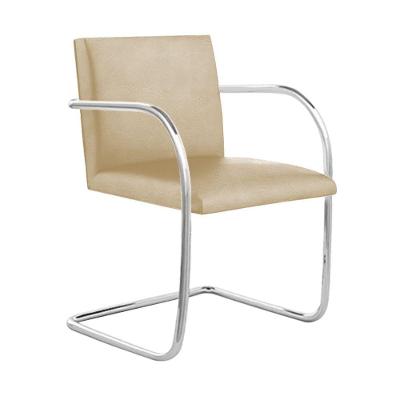 Cadeira Brno Couro Natural Bege Tubular Cromada