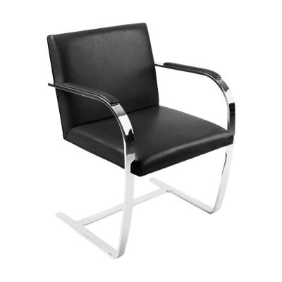 Cadeira Brno Escritório Couro Sintético Preto Barra Chata Cromada