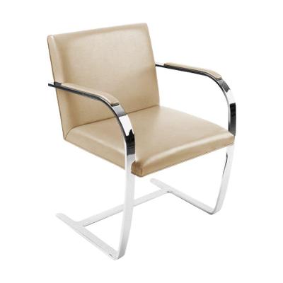 Cadeira Brno Escritório Couro Sintético Bege Barra Chata Cromada