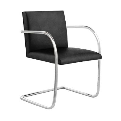 Cadeira Brno Couro Natural Preto Tubular Cromada