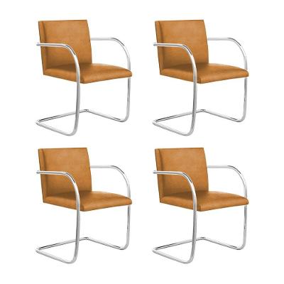 Kit 4 Cadeiras Brno Couro Natural Caramelo Tubular Cromada