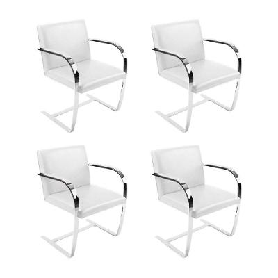 Kit 4 Cadeiras Brno Couro Natural Branco Barra Chata Cromada