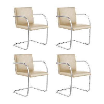 Kit 4 Cadeiras Brno Para Escritório Couro Sintético Bege Tubular Cromada