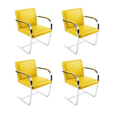 Kit 4 Cadeiras Brno Escritório Couro Sintético Amarelo Barra Chata Cromada