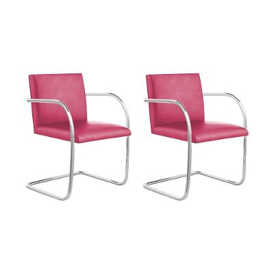 Kit 2 Cadeiras Brno Para Escritório Couro Sintético Rosa Tubular Cromada