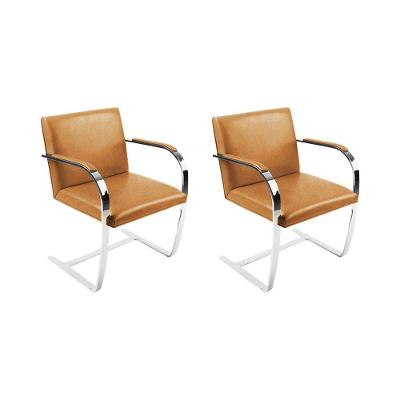 Kit 2 Cadeiras Brno Couro Natural Caramelo Barra Chata Cromada