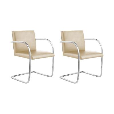 Kit 2 Cadeiras Brno Para Escritório Couro Sintético Bege Tubular Cromada