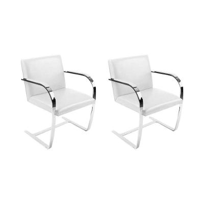 Kit 2 Cadeiras Brno Couro Natural Branco Barra Chata Cromada