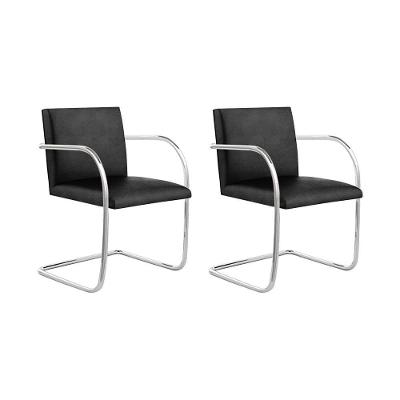 Kit 2 Cadeiras Brno Couro Natural Preto Tubular Cromada