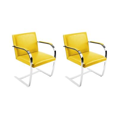 Kit 2 Cadeiras Brno Escritório Couro Sintético Amarelo Barra Chata Cromada