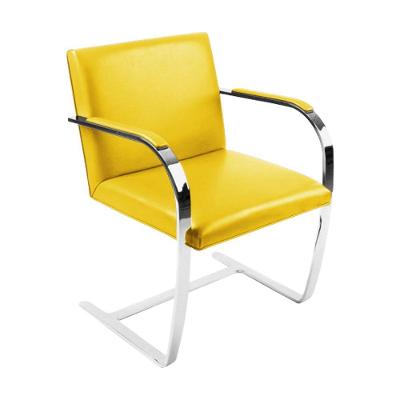 Cadeira Brno Escritório Couro Sintético Amarelo Barra Chata Cromada
