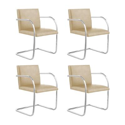 Kit 4 Cadeiras Brno Couro Natural Bege Tubular Cromada