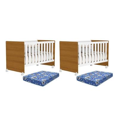 Kit Gêmeos Berço Americano Tico Branco/savana Com Colchões Baby Physical - Reller Móveis Branco/savana