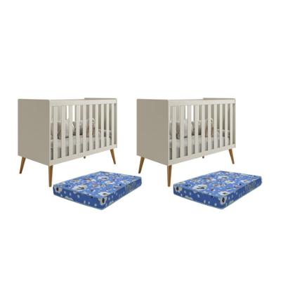 Kit Gêmeos Berço Americano Isis Areia Com Colchões Baby Physical - Reller Móveis Areia