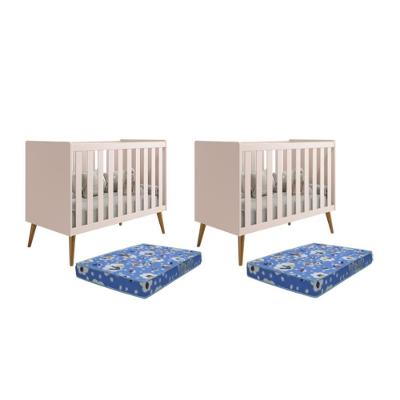 Kit Gêmeos Berço Americano Isis Rosa Com Colchões Baby Physical - Reller Móveis Rosa
