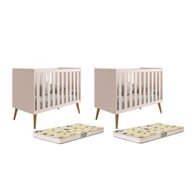 Kit Gêmeos Berço Americano Isis Rosa Com Colchões Supreme - Reller Móveis Rosa