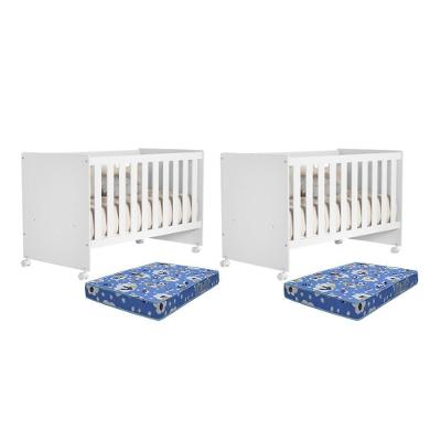 Kit Gêmeos Berço Mel Branco Fosco Com Colchões Baby Physical - Reller Móveis Branco Fosco